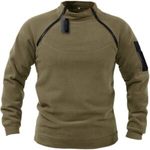 Mens Breathable Warm Outdoor Sweater Loose Fit Solid Color Tactical - 2