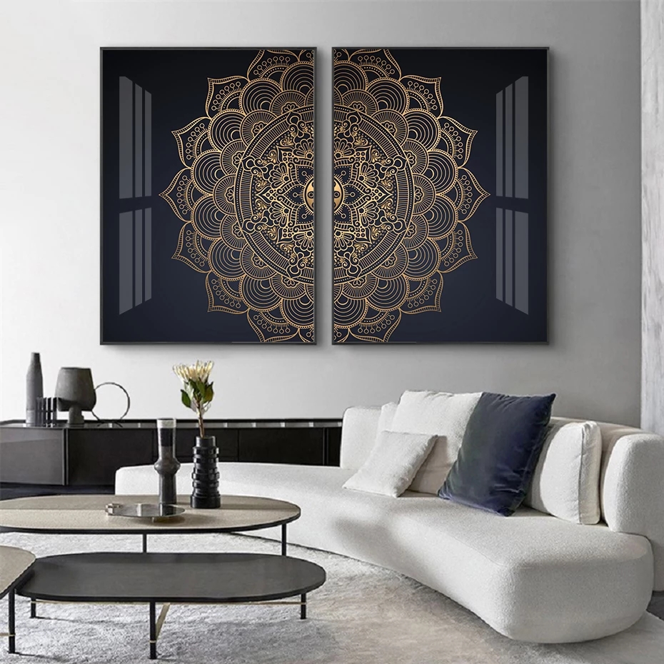 Golden Allahu Akbar Islamic Calligraphy Canvas Ramadan Muslim Home Decor Wall Art - 9