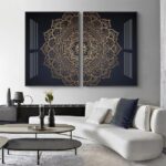 Golden Allahu Akbar Islamic Calligraphy Canvas Ramadan Muslim Home Decor Wall Art - 1