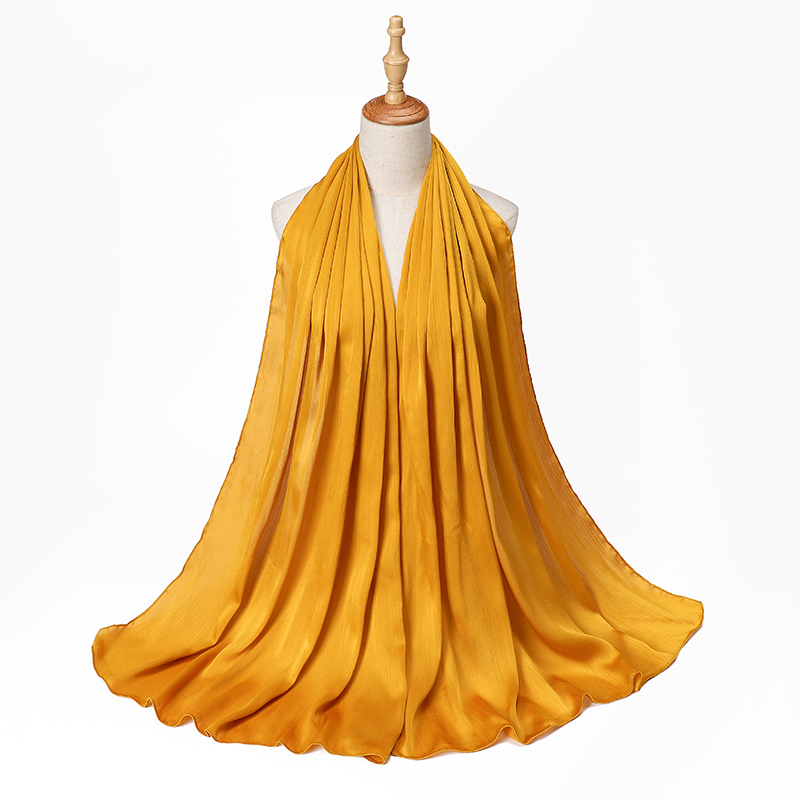 Elegant Solid Color Silk Hijabs Muslim Headscarf Islamic Turban Shawls - 25