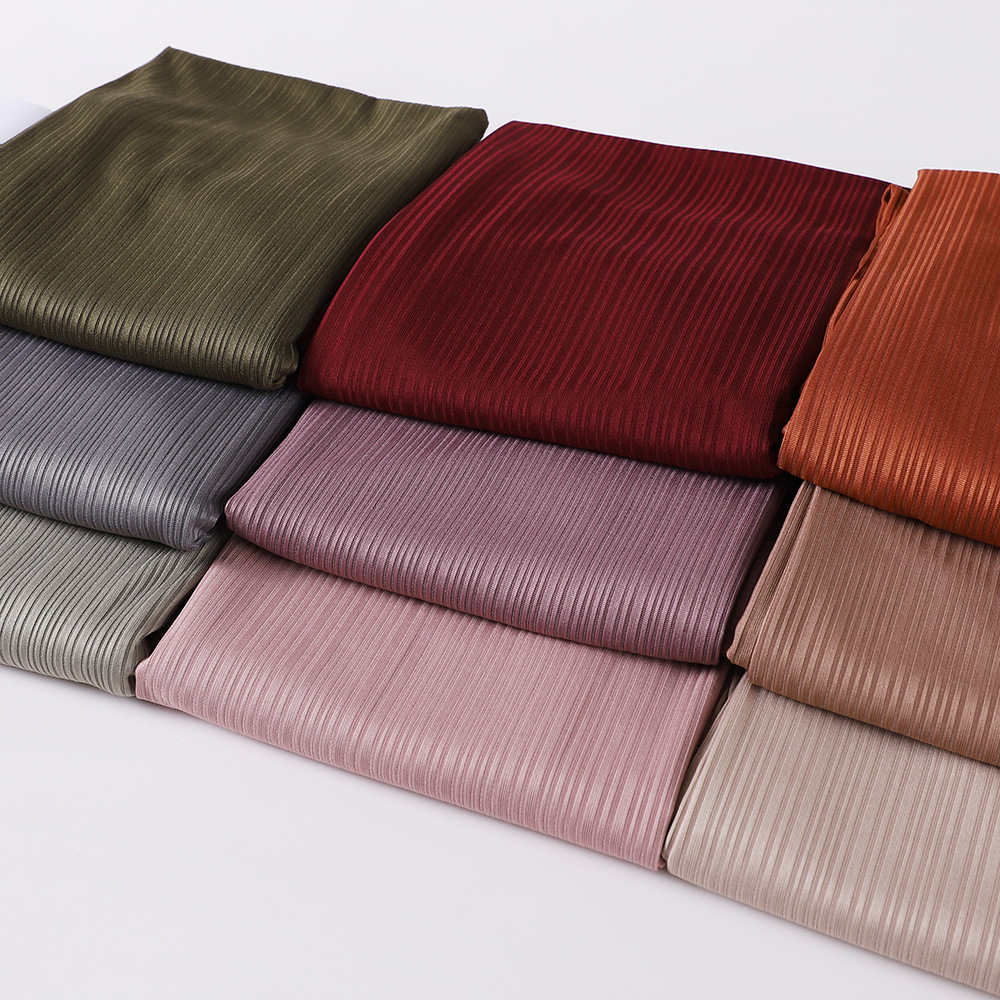 Womens Knitted Hijab Scarf Solid Color Striped Turba Fabric Headscarf - 14