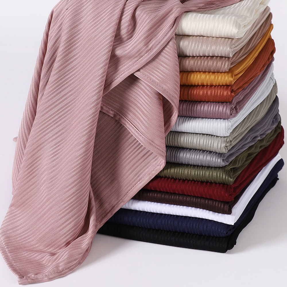 Womens Knitted Hijab Scarf Solid Color Striped Turba Fabric Headscarf - 19