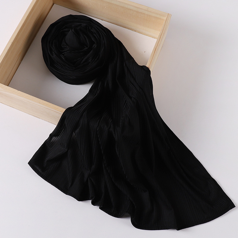 Womens Knitted Hijab Scarf Solid Color Striped Turba Fabric Headscarf - 25