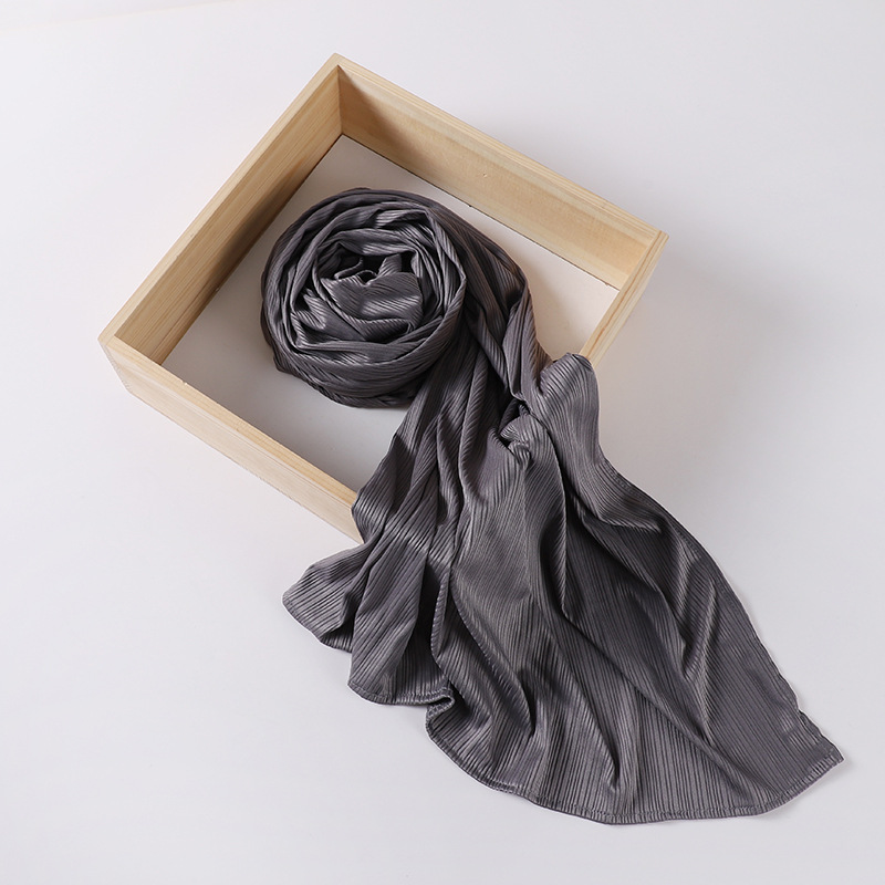 Womens Knitted Hijab Scarf Solid Color Striped Turba Fabric Headscarf - 40