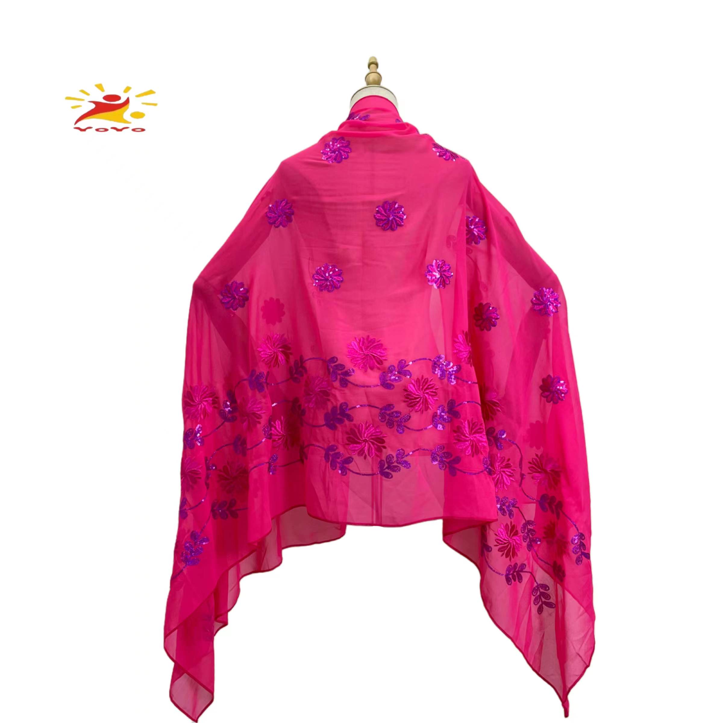 Sequin Embroidered Chiffon Hijab Medium Size Ramadan Dubai Fashion - 9