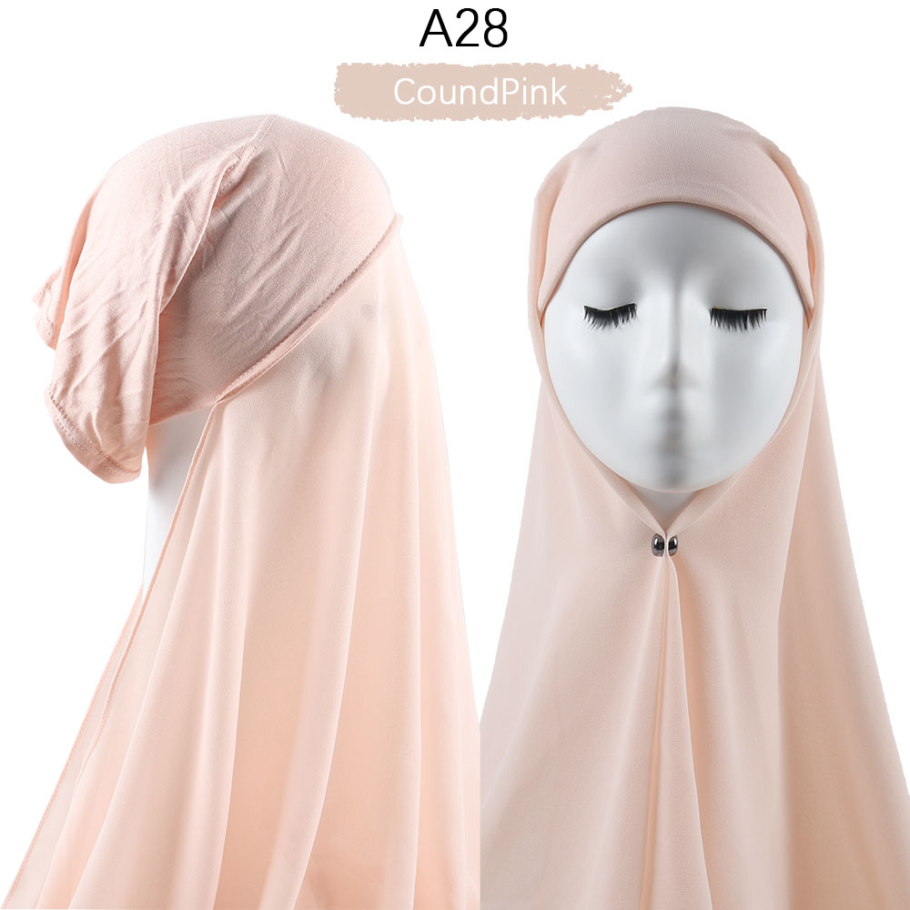 Womens Instant Chiffon Hijab With Underscarf Cap Muslim Turbante Headwrap - 25