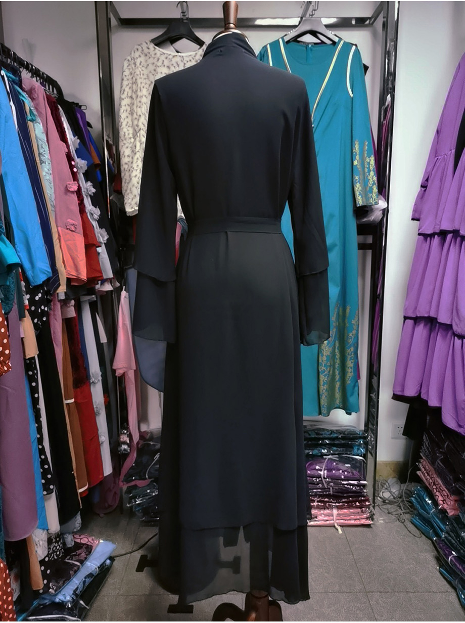Elegant Double Layer Chiffon Abaya Kaftan Luxury Muslim Womens Dress - 19