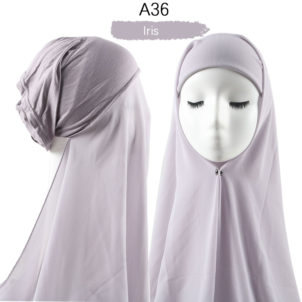 Instant Chiffon Jersey Hijab With Cap For Muslim Women Islam Fashion - 29