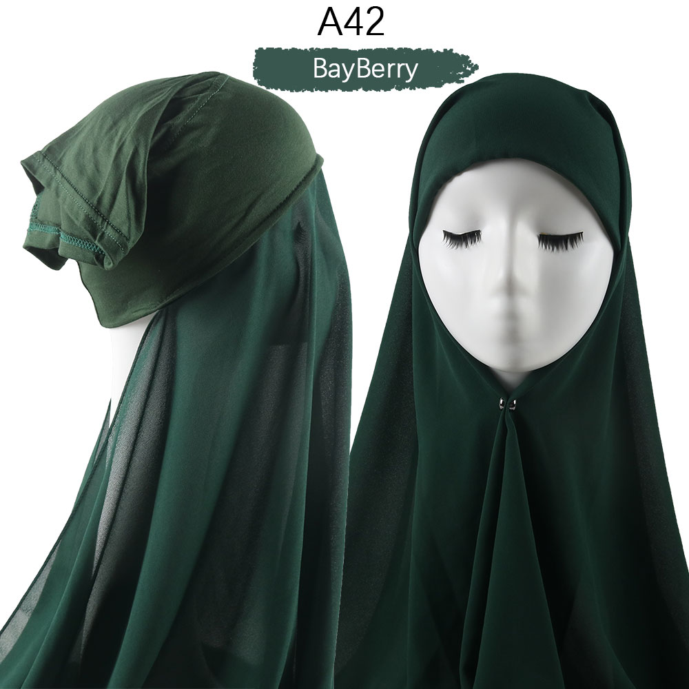 Instant Chiffon Jersey Hijab With Cap For Muslim Women Islam Fashion - 33