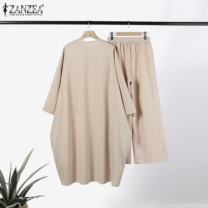 Zanzea Womens Elegant 2pcs Abaya Suit Long Sleeve Muslim Fashion Outfit - 26