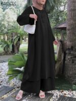 Zanzea Womens Elegant 2pcs Abaya Suit Long Sleeve Muslim Fashion Outfit - 7
