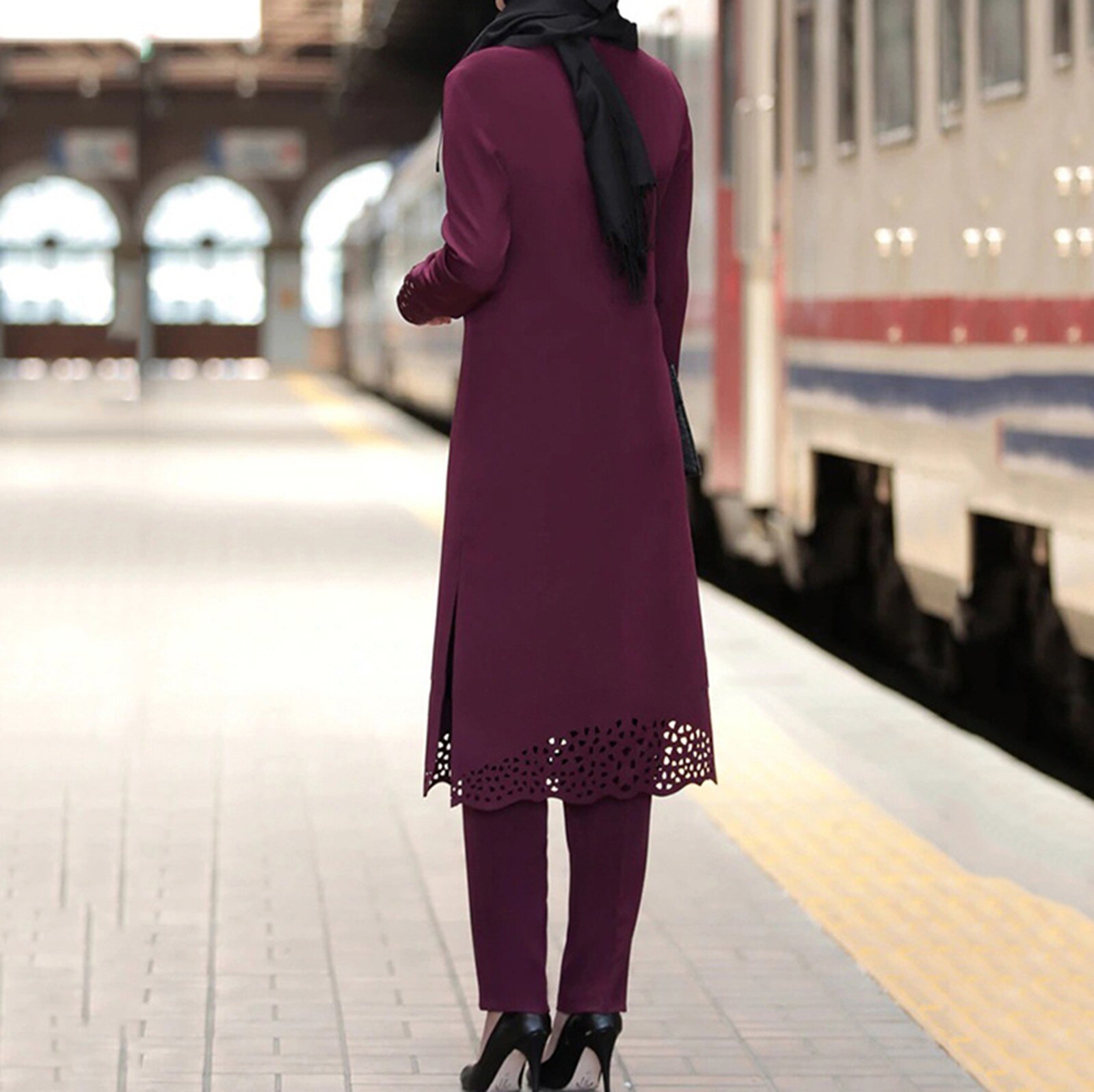 Elegant Islamic Womens Kaftan Abaya Dress Dubai Style Eid Mubarak - 16