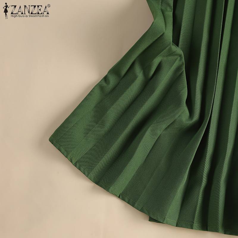 Zanzea Womens Long Sleeve Pleated Blouse Loose Islamic Hijab Fashion Top - 25