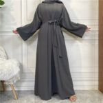 Womens Satin Polyester Abaya Set Islamic Dubai Fashion Adult Casual - 6