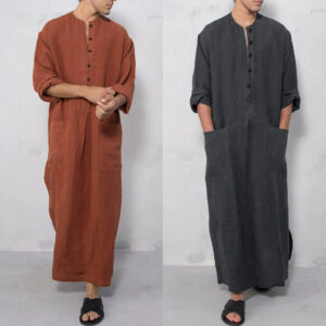 Islamic Mens Black Jubba Thobes Arabic Kaftan Dubai Abaya Robes - 1
