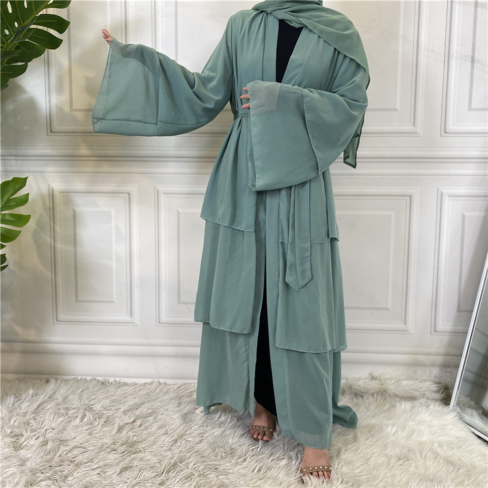 Luxury Chiffon Kaftan Abaya Dubai Style Muslim Womens Robe - 34