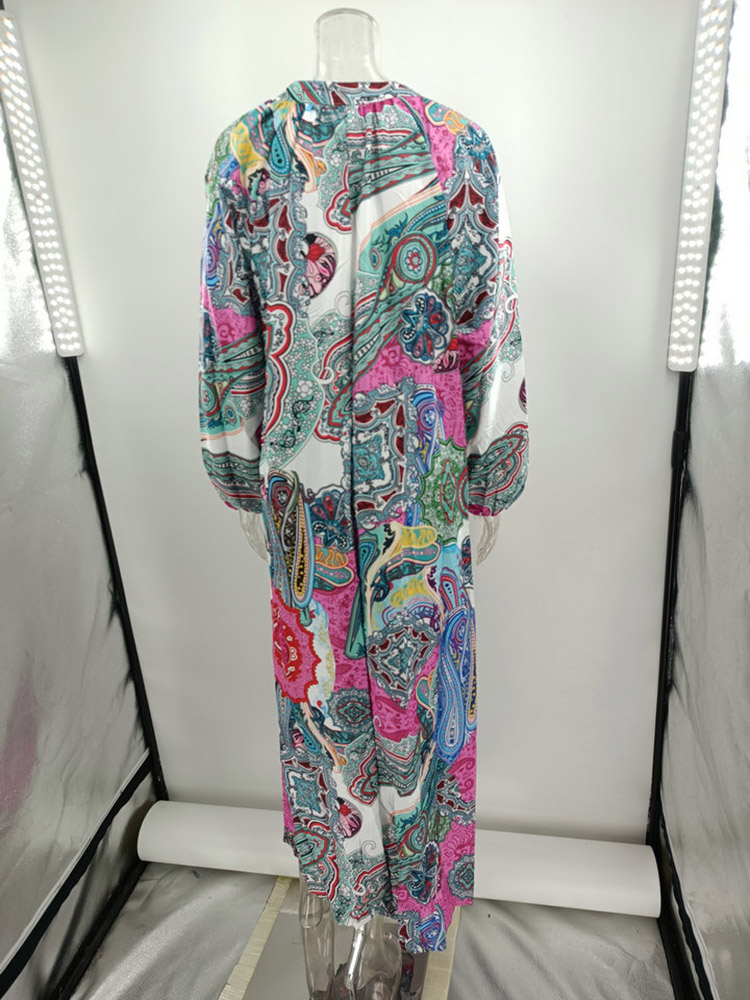 Bohemian Maxi Dress Womens Sexy Vneck Lantern Sleeve Beach Cover Up - 36
