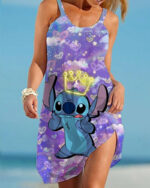 Disney Stitch Sleeveless Beach Dress For Women Cute Summer Print - 2