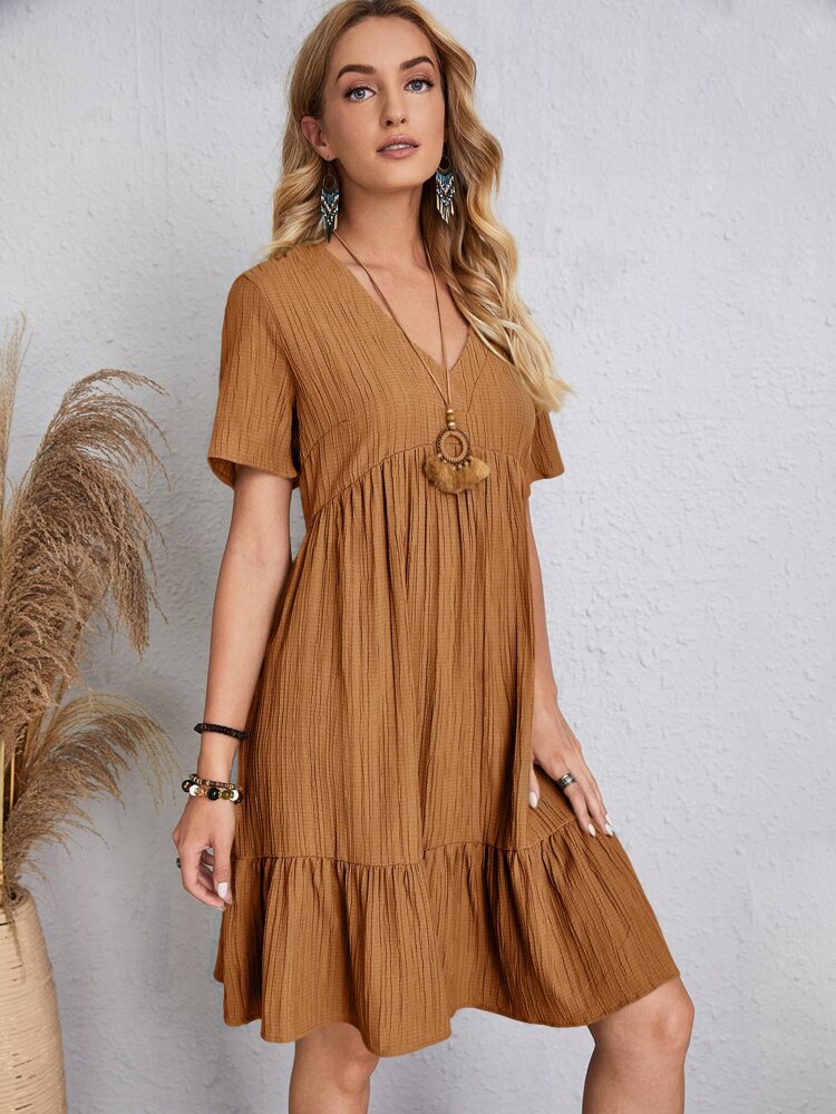 Boho Vneck Ruffles Mini Dress Womens Summer Vintage Beachwear - 47