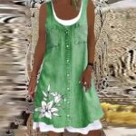Floral Dot 3d Print Aline Dress Blue Sleeveless Kneelength Womens - 4