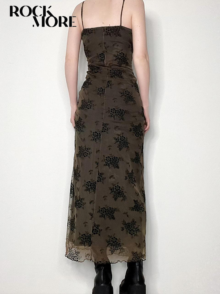 Gothic Vintage Print Mesh Maxi Dress Summer Fairycore Y2k Party Outfit - 26