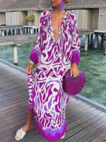 Womens Boho Print Maxi Dress Sexy Vneck Summer Beach Coverup - 4