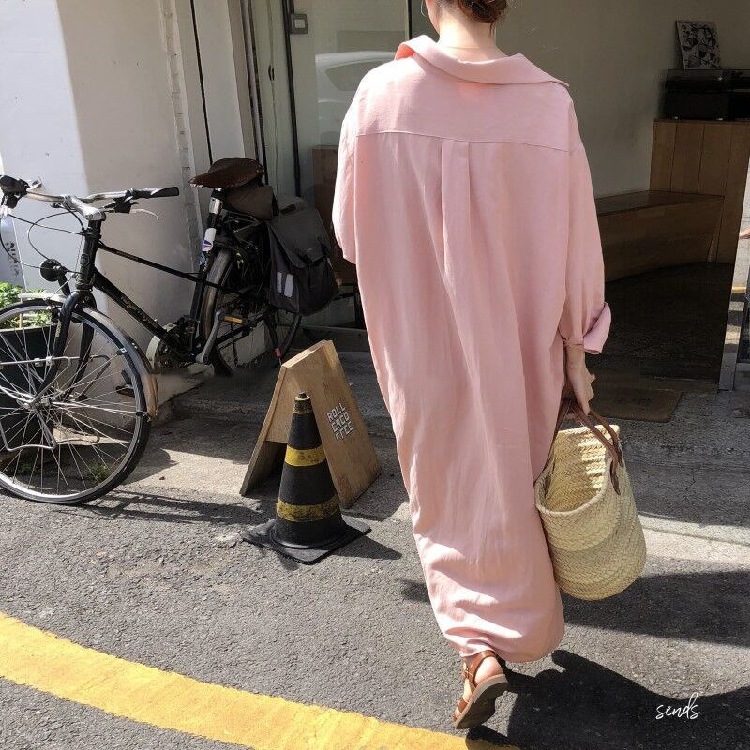 Oversized Cotton Vintage Summer Dress For Women In Pink Sizes S2xl - 315