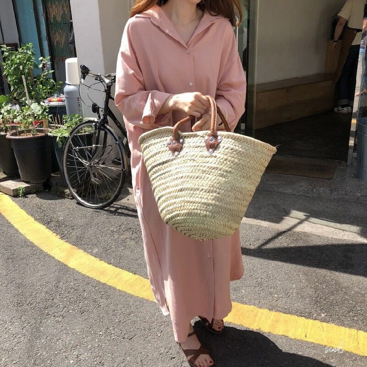 Oversized Cotton Vintage Summer Dress For Women In Pink Sizes S2xl - 316