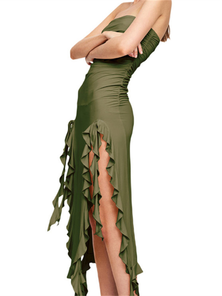 Summer Chronstyle Womens Off Shoulder Midi Dress With Ruffles - 42