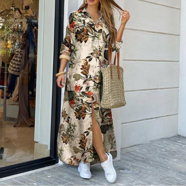 Casual Denim Shirt Dress With Pockets Long Sleeve Autumn Print - 32