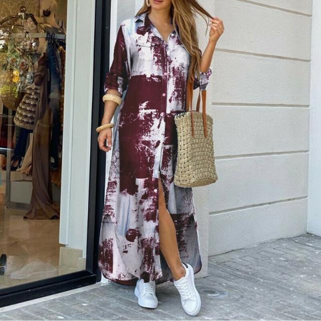Casual Denim Shirt Dress With Pockets Long Sleeve Autumn Print - 33