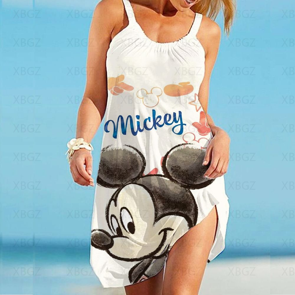 Disneymickey Minnie Womens Beach Dresses Summer Sexy Sling Print - 30