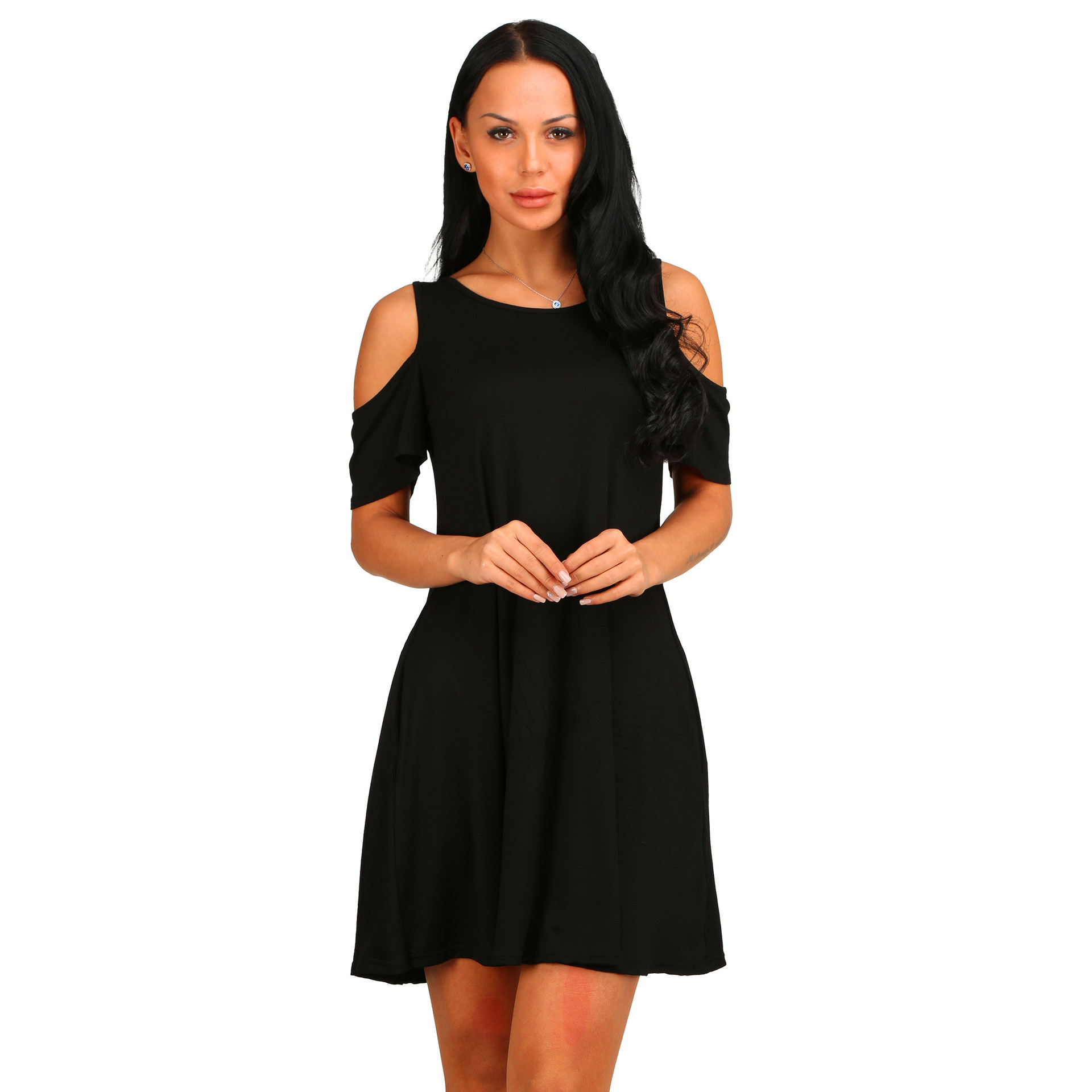 Elegant Offshoulder Mini Dress Solid Color Vintage Style Party Wear - 9