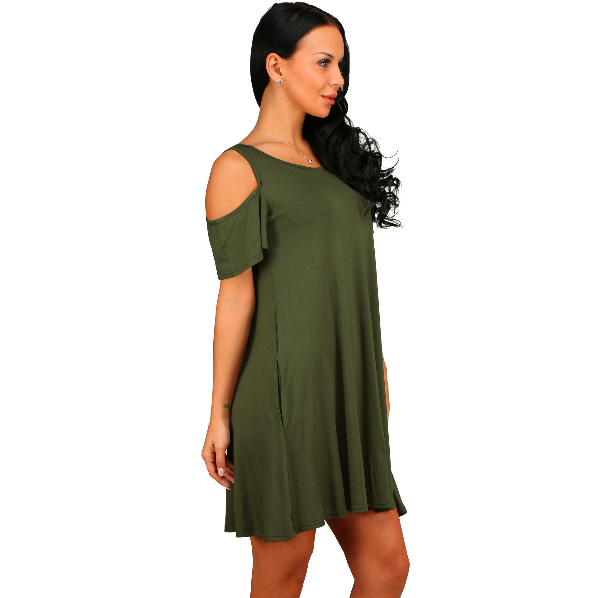 Elegant Offshoulder Mini Dress Solid Color Vintage Style Party Wear - 11