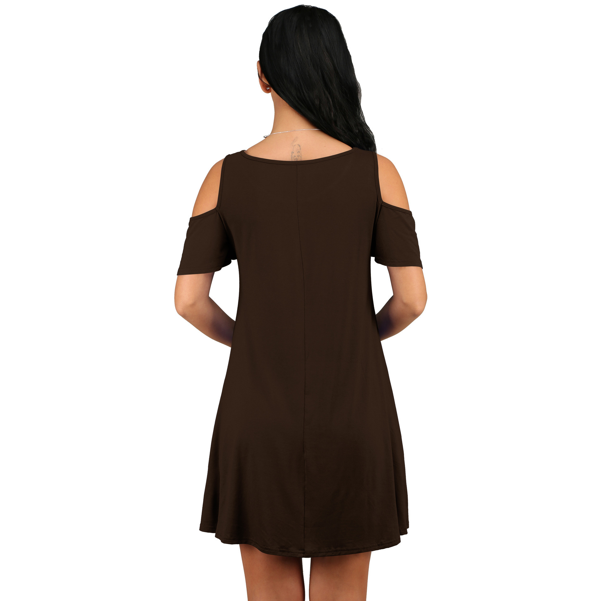 Elegant Offshoulder Mini Dress Solid Color Vintage Style Party Wear - 22