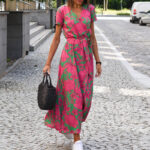 Summer Floral Print Vneck Dress With Sexy Split Laceup Detail - 2