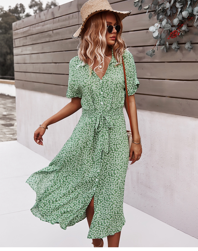 Summer Womens Floral Midi Dress Chic Boho Vneck Beachwear - 37