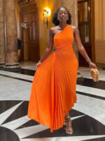 Womens Sexy Oneshoulder Aline Prom Dress With Pleated Ruched Waist - 2