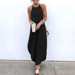 Summer Womens Plus Size Sleeveless Halter Beach Dress Casual Retro Style - 2