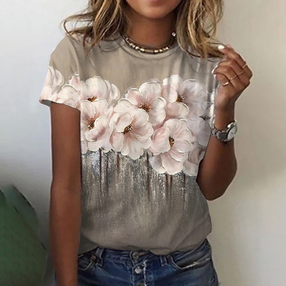 Floral Print Womens Oversized Tshirts Summer Fashion Basic Tees - 14