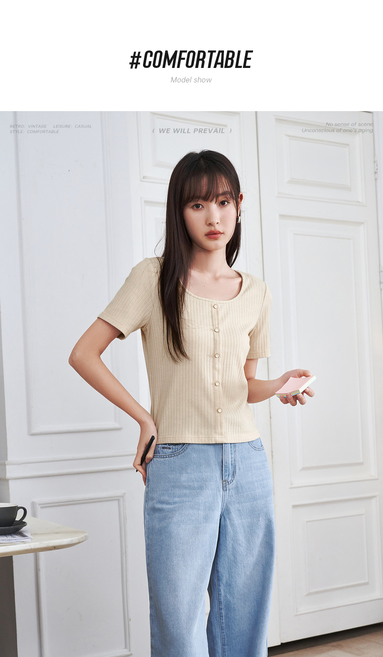 Summer Toyouth Womens Slim Fit Uneck Knitted Tshirt Chic Apricot - 17