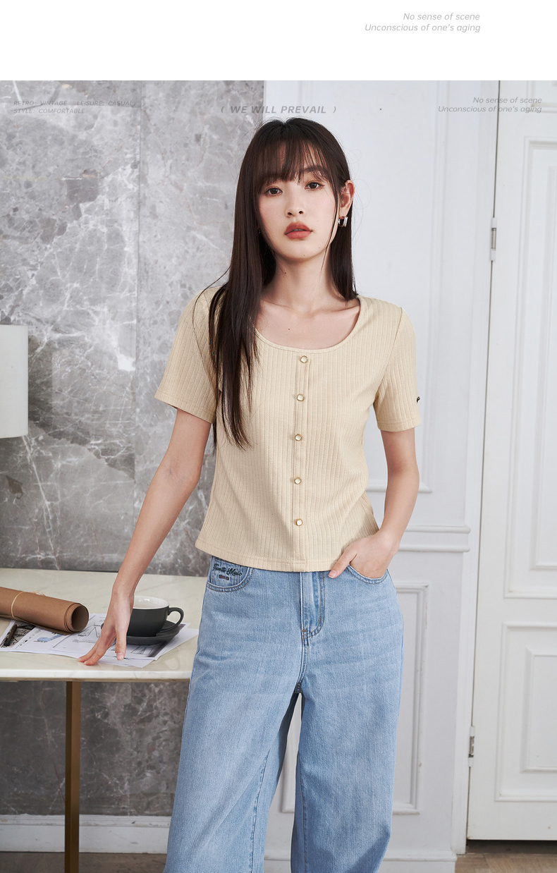 Summer Toyouth Womens Slim Fit Uneck Knitted Tshirt Chic Apricot - 21