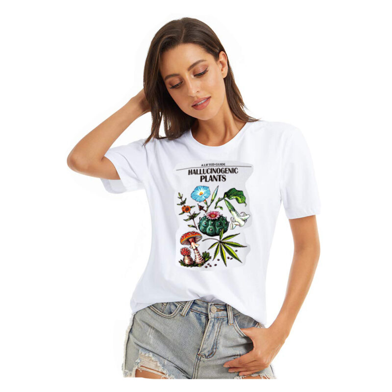 Womens Casual Cotton Tshirt With Unique Hallucinogenic Plant Cartoon Print - 1