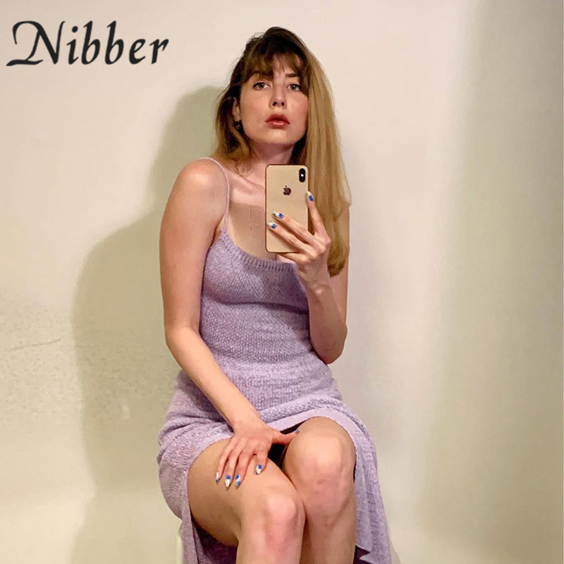 Nibber Womens Slim Fit Knitted Suspender Dress With Slit Design - 28