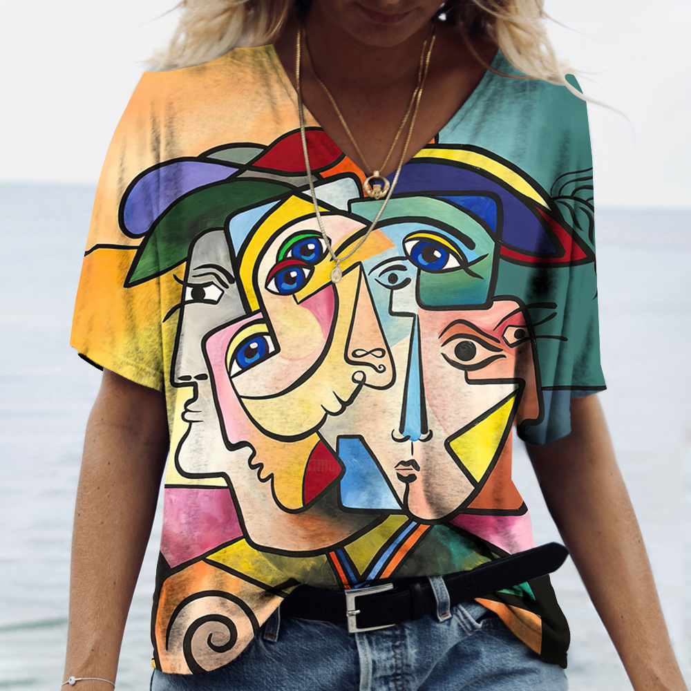 Womens 3d Abstract Face Print Oversized Tshirt Casual Streetwear Fashion - 41
