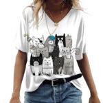 Womens Vneck Summer Tees With Cute Cat Prints Kawaii Streetwear - 5