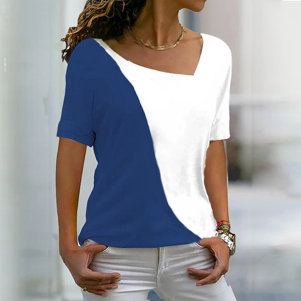Womens Casual Striped Patchwork Tshirt Oversized Harajuku Style Fashion Tee - 15