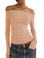 Womens Long Sleeve Lace Mesh Offshoulder Pullover Summer Top - 9