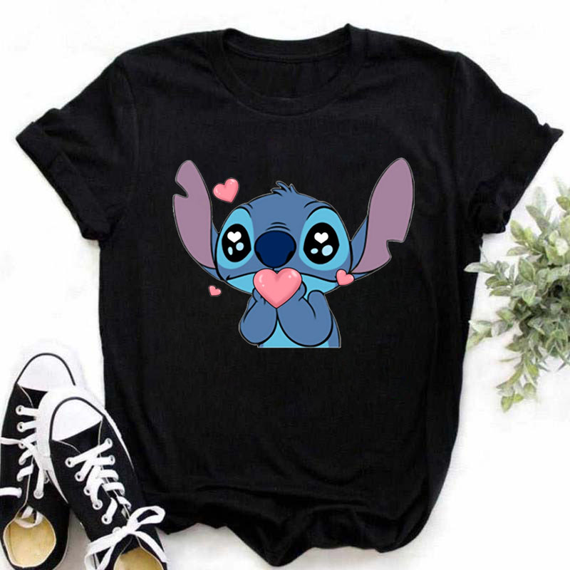 Womens Cute Stitch Pattern Short Sleeve Crew Neck Tops - 11