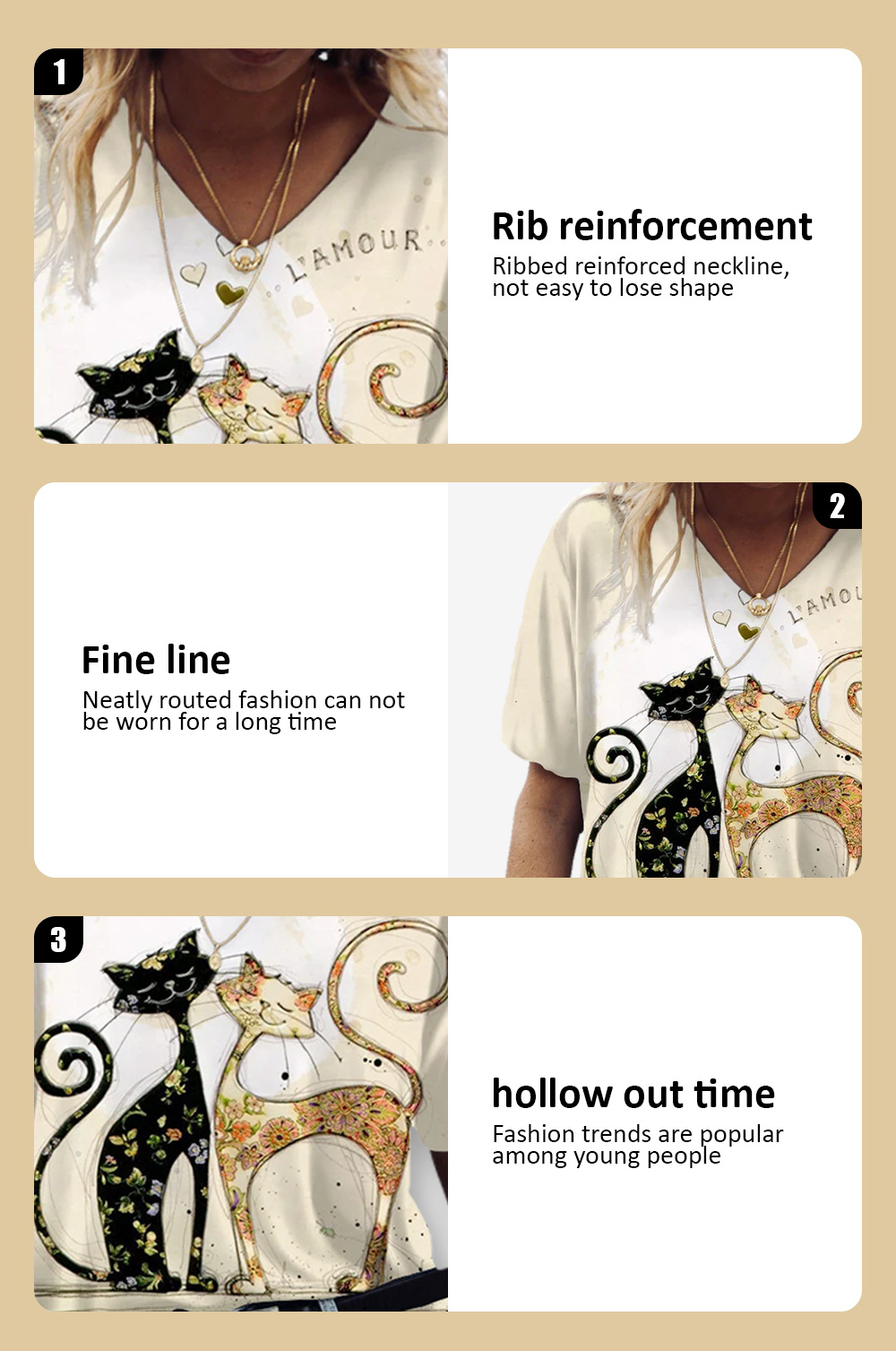 Womens Summer Vneck Tshirt With Kawaii Cat Print Casual Fashion Tee - 8